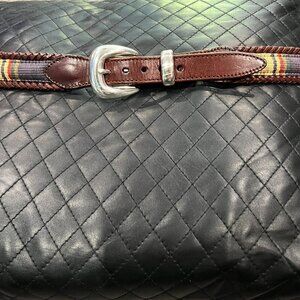 BRIGHTON SANTOS Fabric & Laced Leather Belt Men’s Brown Leather Silver Buckle 42